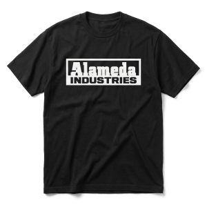 Alameda Industries black heavyweight t-shirt with chest logo print