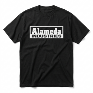Alameda Industries black heavyweight t-shirt with chest logo print